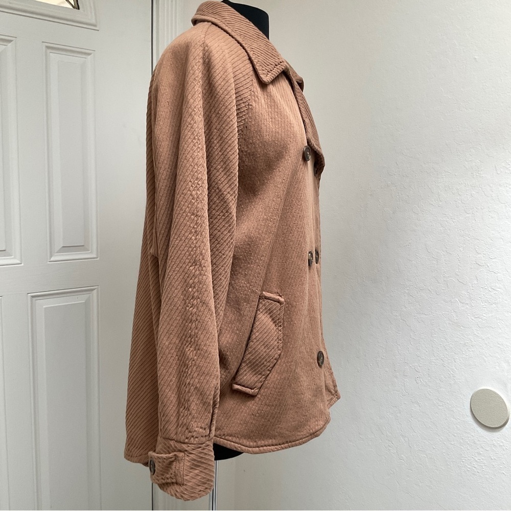 Free People  Remi Cord Coat Jacket Double Breasted Size Large Tan - Picture 7 of 15